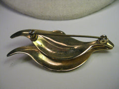 Vintage 1950's Gold Tone Double Leaf Brooch with Curl - 2.25"