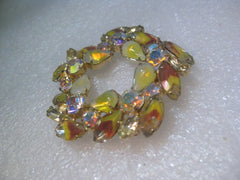 Vintage Yellow Orange Clear Givre Rhinestone A.B. Brooch, 2.25" - Candy Corn Colored
