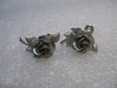Vintage Sterling  Silver Rose Earrings, singed A & Z, 5 grams, 1960's