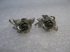 Vintage Sterling  Silver Rose Earrings, singed A & Z, 5 grams, 1960's