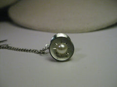 Vintage Silver Tone, Art Deco Style 1950's Tie Tack with Faux Pearl, Round