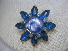 Vintage Silver Tone Blue Marquise & Pearly Button Starburst Brooch, 1950-1960's