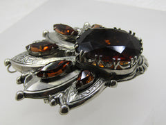 Vintage Smoky Rhinestone Pointed Statement Brooch/Pendant Signed Accessocraft NYC, 1960's-1970's.