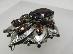 Vintage Smoky Rhinestone Pointed Statement Brooch/Pendant Signed Accessocraft NYC, 1960's-1970's.