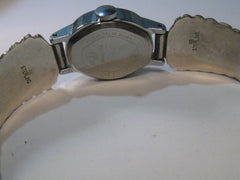 Vintage  Ladies Sterling Silver Onyx Watch Tips signed RB, Robert Becenti with Watch