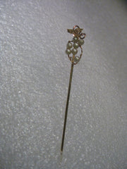 Vintage 10kt Gold Pearl Grape Cluster Stick Pin, with Leaf & Vine Accent