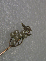 Vintage 10kt Gold Pearl Grape Cluster Stick Pin, with Leaf & Vine Accent