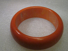Vintage Orange Marbled Bakelite Bangle Bracelet, 1" wide, 7.75"