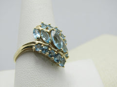 10kt Aquamarine Tiered Bypass Ring, Size 10.5, 2TCW, Yellow Gold, Signed Sanuk