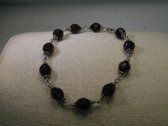 Vintage Silver Deep Red Beaded Bracelet, 8", Gothic to Boho