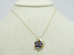 Vintage 14kt Tanzanite Diamond Necklace, Marquise Cluster with Diamond Chip, 18", 2.90 Gr.