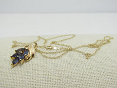 Vintage 14kt Tanzanite Diamond Necklace, Marquise Cluster with Diamond Chip, 18", 2.90 Gr.