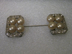 Vintage Art Deco Silver Tone Faux Pearl & Rhinestone Stick Pin, 1930-1940's, 2.5"