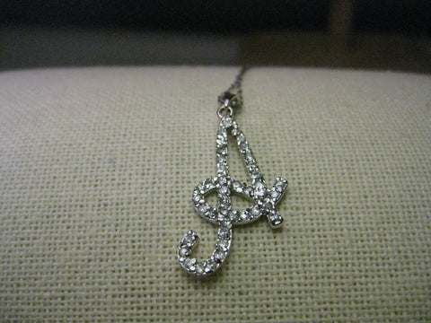 Vintage Sterling Silver Necklace and Initial "A" with pave-set CZ, 20"