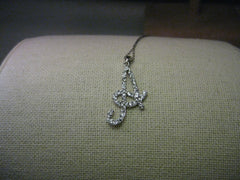 Vintage Sterling Silver Necklace and Initial "A" with pave-set CZ, 20"