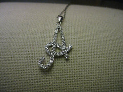 Vintage Sterling Silver Necklace and Initial "A" with pave-set CZ, 20"