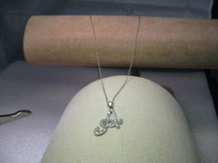 Vintage Sterling Silver Necklace and Initial "A" with pave-set CZ, 20"