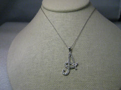 Vintage Sterling Silver Necklace and Initial "A" with pave-set CZ, 20"