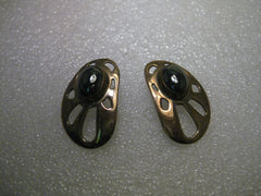 Vintage Hematite and Polished Brass Pierced Earrings, signed Gastineau, Modern, Abstract, Southwestern, Boho