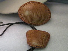 Vintage Bolo Tie & Belt Buckle Set, lizard skin, brown