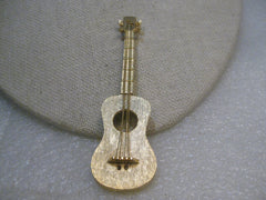 Vintage Guitar Brooch signed JJ, Rare, with string, 3", Gold Tone, Brushed