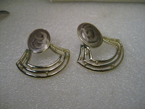 Vintage 1980's Gold Tone Stud and Swing Pierced Earrings with Pearly Mocha Stud, 1.5"