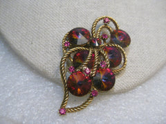 Vintage Watermelon Margarita Rivoli Brooch, 1960's, 2.5", Gold Tone