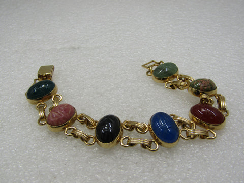 Vintage Egyptian Scarab Double Row Bracelet, 7", 10kt G.F.