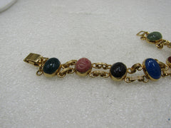 Vintage Egyptian Scarab Double Row Bracelet, 7", 10kt G.F.