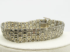 Vintage Sterling Wide Woven Bracelet, Safety Clasp, 7.5", 17.52gr.