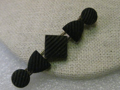 Antique Early 1900s Mourning Brooch, Black Quilted Glass (Crepe Onyx) Bar Brooch - 2.25" wide