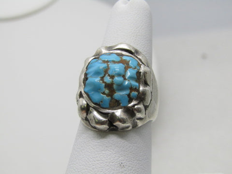 Vintage Southwestern Sterling Turquoise Ring, Freeform, Size 7, 1970's, 16.53 gr., Unisex
