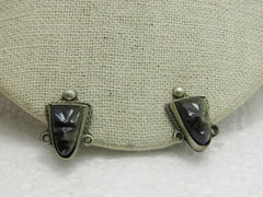 Vintage Sterling Carved Jet Earrings, Tribal Mask, Mexico, Signed N.S., 7.45gr. 1940's