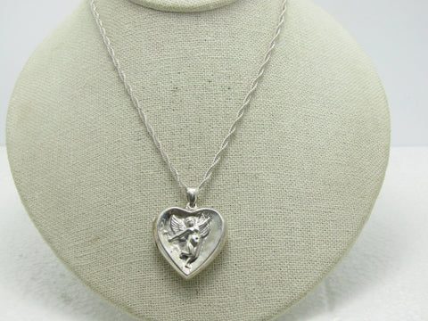 Vintage Sterling Cupid Heart Locket Necklace, 24", 13.90 grams, 1970's