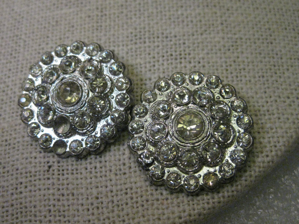 Vintage Silver Tone Art Deco Rhinestone Buttons - Pair, nearly 1