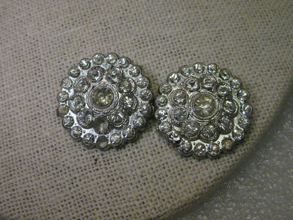 Italian Silver, Navy and Crystal Rhinestone Button - 58L/37mm