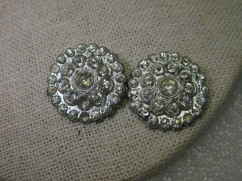 Vintage Silver Tone Art Deco Rhinestone Buttons - Pair, nearly 1", slightly domed, signed WMCA