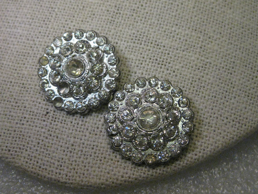 Vintage Silver Tone Art Deco Rhinestone Buttons - Pair, nearly 1