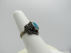 Vintage Sterling Southwestern Turquoise Scrolled Ring, Sz. 7, 4.40 Gr., 1970's