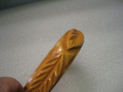 Vintage Bakelite Carved Bangle Bracelet - Butterscotch Leaf Pattern, 3/4" wide, 7/.75"