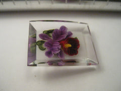 Vintage Lucite Reverse Carved and Painted Orchid Brooch, Reverse Beveled Rectangular Shape
