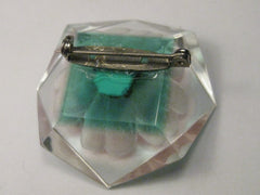 Vintage Lucite Reverse Carved and Painted Dogwood Brooch, Reverse Beveled, 1.5" - Mid-Century