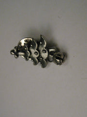 Vintage Silver Tone Christmas Tree Tack Pin with Dangling Jingle Bell, Signed BSD