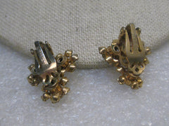 Vintage Kramer AB Rhinestone Earrings, 1", Gold Tone