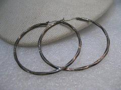 Vintage Sterling Twisted Hoop Earrings, Pierced, 2-1/8", 4.71 gr., 2mm