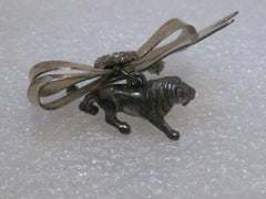 Vintage Sterling Silver Lions International Bow and Dangling Lion Charm Brooch, 1950's