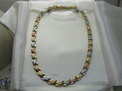 Vintage 14kt Tri-Colored X Wreath Necklace, 18", Turkey, 8.5mm, Aurafin 22 grams
