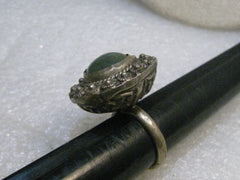 Vintage Moroccan/Bedouin Green Stone Ring, size 8, Rustic Design, Yemen, African, 26mm across