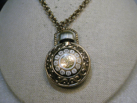 Vintage Avon Perfume Pocket Watch Necklace, 32" Gold Tone Chain, 5mm wide, 1970's