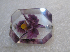 Vintage Lucite Reverse Carved Orchid, Purple, Beveled, 1.25" - Mid-Century